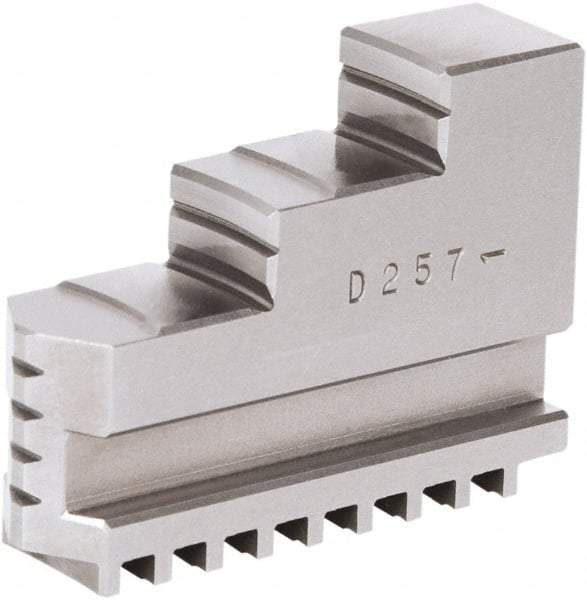 Samchully - 5" Max Chuck Diam Compatibility, Steel Square Serrated Hard Lathe Top Jaws - 2 Steps, 16mm Wide x 50mm Long x 34.5mm High - Eagle Tool & Supply