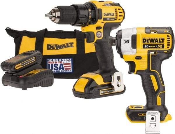 DeWALT - 20 Volt 1/2" Chuck Pistol Grip Handle Cordless Drill - 0-600 & 0-2000 RPM, Keyless Chuck, Reversible, 2 Lithium-Ion Batteries Included - Eagle Tool & Supply