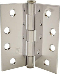 Hager - 4" Long x 4" Wide x 0.062" Thick, Steel Full Mortise Hinge - Bright Chrome Finish, 5 Knuckles - Eagle Tool & Supply