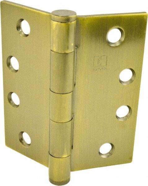 Hager - 4" Long x 4" Wide x 0.062" Thick, Steel Full Mortise Hinge - Antique Brass Finish, 5 Knuckles - Eagle Tool & Supply