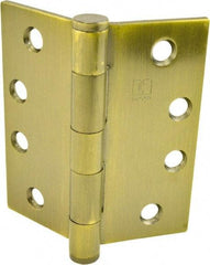 Hager - 4" Long x 4" Wide x 0.062" Thick, Steel Full Mortise Hinge - Antique Brass Finish, 5 Knuckles - Eagle Tool & Supply
