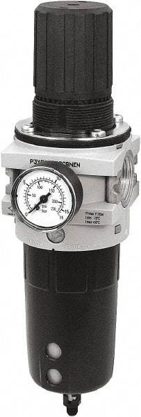 Parker - 1" NPT Port Heavy-Duty 1 Piece Filter/Regulator FRL Unit - Polypropylene Bowl, 465 SCFM, 254 Max psi, 13-1/2" High, Automatic Drain - Eagle Tool & Supply