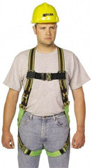 Miller - 400 Lb Capacity, Size Universal, Full Body Construction Safety Harness - Polyester Webbing, Quick Connect Leg Strap, Quick Connect Chest Strap, Green/Black - Eagle Tool & Supply