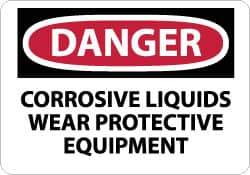 NMC - "Danger - Corrosive Liquids - Wear Protective Equipment", 7" Long x 10" Wide, Pressure-Sensitive Vinyl Safety Sign - Rectangle, 0.004" Thick, Use for Accident Prevention - Eagle Tool & Supply