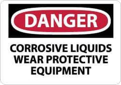 NMC - "Danger - Corrosive Liquids - Wear Protective Equipment", 7" Long x 10" Wide, Pressure-Sensitive Vinyl Safety Sign - Rectangle, 0.004" Thick, Use for Accident Prevention - Eagle Tool & Supply