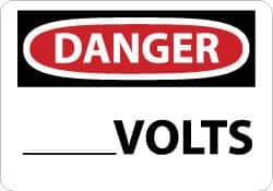 NMC - "Danger - ____ Volts", 10" Long x 14" Wide, Aluminum Safety Sign - Rectangle, 0.04" Thick, Use for Accident Prevention - Eagle Tool & Supply