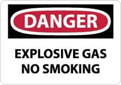 NMC - "Danger - Explosive Gas - No Smoking", 10" Long x 14" Wide, Aluminum Safety Sign - Rectangle, 0.04" Thick, Use for Accident Prevention - Eagle Tool & Supply