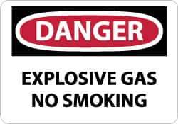 NMC - "Danger - Explosive Gas - No Smoking", 7" Long x 10" Wide, Pressure-Sensitive Vinyl Safety Sign - Rectangle, 0.004" Thick, Use for Accident Prevention - Eagle Tool & Supply