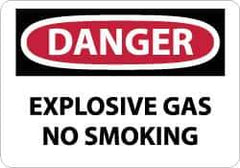 NMC - "Danger - Explosive Gas - No Smoking", 10" Long x 14" Wide, Pressure-Sensitive Vinyl Safety Sign - Rectangle, 0.004" Thick, Use for Accident Prevention - Eagle Tool & Supply