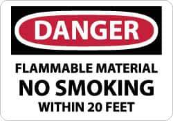 NMC - "Danger - Flammable Material - No Smoking Within 20 Feet", 10" Long x 14" Wide, Aluminum Safety Sign - Rectangle, 0.04" Thick, Use for Accident Prevention - Eagle Tool & Supply