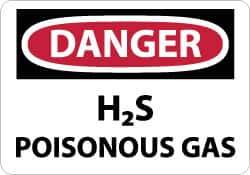 NMC - "Danger - H2s - Poisonous Gas", 7" Long x 10" Wide, Pressure-Sensitive Vinyl Safety Sign - Rectangle, 0.004" Thick, Use for Hazardous Materials - Eagle Tool & Supply