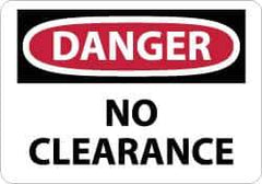 NMC - "Danger - No Clearance", 7" Long x 10" Wide, Pressure-Sensitive Vinyl Safety Sign - Rectangle, 0.004" Thick, Use for Accident Prevention - Eagle Tool & Supply