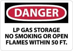 NMC - "Danger - LP Gas Storage - No Smoking or Open Flames Within 50 Ft.", 10" Long x 14" Wide, Aluminum Safety Sign - Rectangle, 0.04" Thick, Use for Accident Prevention - Eagle Tool & Supply