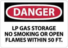 NMC - "Danger - LP Gas Storage - No Smoking or Open Flames Within 50 Ft.", 10" Long x 14" Wide, Aluminum Safety Sign - Rectangle, 0.04" Thick, Use for Accident Prevention - Eagle Tool & Supply