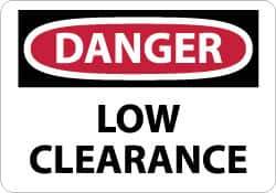 NMC - "Danger - Low Clearance", 10" Long x 14" Wide, Aluminum Safety Sign - Rectangle, 0.04" Thick, Use for Accident Prevention - Eagle Tool & Supply