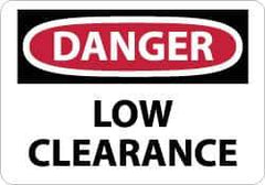 NMC - "Danger - Low Clearance", 7" Long x 10" Wide, Pressure-Sensitive Vinyl Safety Sign - Rectangle, 0.004" Thick, Use for Accident Prevention - Eagle Tool & Supply