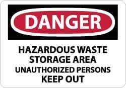 NMC - "Danger - Hazardous Waste Storage Area - Unauthorized Persons Keep Out", 10" Long x 14" Wide, Aluminum Safety Sign - Rectangle, 0.04" Thick, Use for Security & Admittance - Eagle Tool & Supply