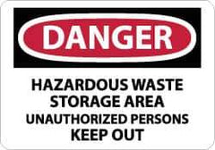 NMC - "Danger - Hazardous Waste Storage Area - Unauthorized Persons Keep Out", 10" Long x 14" Wide, Aluminum Safety Sign - Rectangle, 0.04" Thick, Use for Security & Admittance - Eagle Tool & Supply