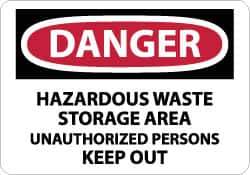 NMC - "Danger - Hazardous Waste Storage Area - Unauthorized Persons Keep Out", 7" Long x 10" Wide, Pressure-Sensitive Vinyl Safety Sign - Rectangle, 0.004" Thick, Use for Security & Admittance - Eagle Tool & Supply