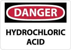 NMC - "Danger - Hydrochloric Acid", 10" Long x 14" Wide, Pressure-Sensitive Vinyl Safety Sign - Rectangle, 0.004" Thick, Use for Hazardous Materials - Eagle Tool & Supply