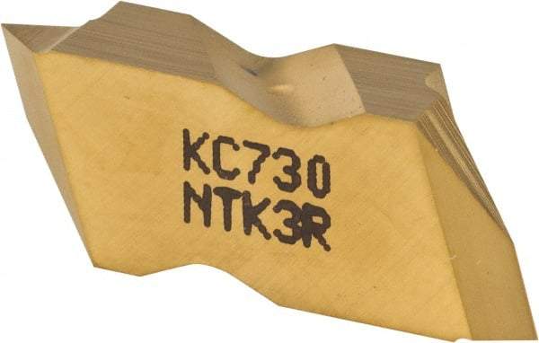 Kennametal - NTK3 Grade KC730, Internal/External Partial Profile 60° Threading Insert - 0.6 to 2.5mm & 10 to 44 TPI Ext Pitch, 10 to 2.5mm & 9 to 24 TPI Int Pitch, Right Hand Insert, TiN Finish, Carbide - Eagle Tool & Supply