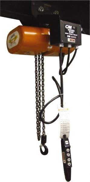 CM - 1/8 Ton Capacity, 60 FPM Lift Speed, 230/460 Volt, Hoist with Motorized Trolley - 0.5 Output hp, 10' Max Lift, 16-13/16" Min Headroom, 1 Chain - Eagle Tool & Supply
