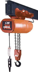 CM - 5 Ton Capacity, 12 FPM Lift Speed, 230/460 Volt, Hoist with Motorized Trolley - 5.5 Output hp, 20' Max Lift, 33-3/4" Min Headroom, 2 Chains - Eagle Tool & Supply