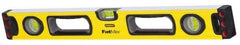 Stanley - 24" Long 3 Vial Box Beam Level - Aluminum, Yellow, 1 Level & 2 Plumb Vials - Eagle Tool & Supply