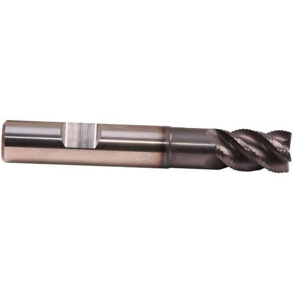 Emuge - 5mm Diam, 9mm LOC, 3 Flute Solid Carbide Roughing & Finishing End Mill - TiAlN Finish, 57mm OAL, 6mm Shank Diam, Weldon Shank, 45° Helix, Centercutting, Regular Length - Eagle Tool & Supply