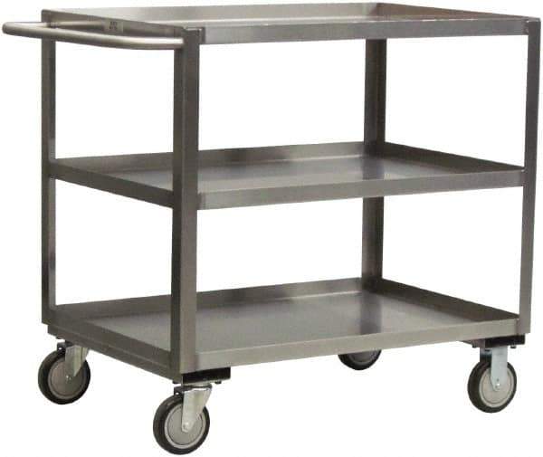 Jamco - 1,200 Lb Capacity, 24" Wide x 36" Long x 35" High Service Cart - 3 Shelf, Stainless Steel, 2 Rigid/2 Swivel Casters - Eagle Tool & Supply