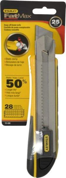 Stanley - Snap Utility Knife - 5-1/2" Blade, Yellow, Silver & Black TPE Handle, 4 Blades Included - Eagle Tool & Supply