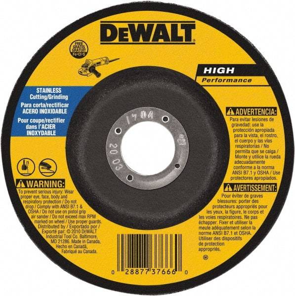 DeWALT - 30 Grit, 7" Wheel Diam, 1/8" Wheel Thickness, 7/8" Arbor Hole, Type 27 Depressed Center Wheel - Aluminum Oxide, 8,700 Max RPM, Compatible with Angle Grinder - Eagle Tool & Supply