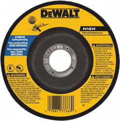 DeWALT - 30 Grit, 7" Wheel Diam, 1/8" Wheel Thickness, 7/8" Arbor Hole, Type 27 Depressed Center Wheel - Aluminum Oxide, 8,700 Max RPM, Compatible with Angle Grinder - Eagle Tool & Supply