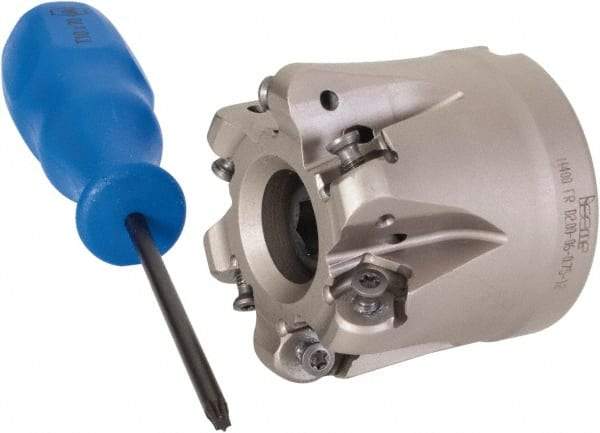Iscar - 2" Cut Diam, 0.34" Max Depth, 3/4" Arbor Hole, 6 Inserts, H400 RNHU 1205 Insert Style, Indexable Copy Face Mill - H400 FR-12 Cutter Style, 1.77" High, Through Coolant, Series Helido - Eagle Tool & Supply