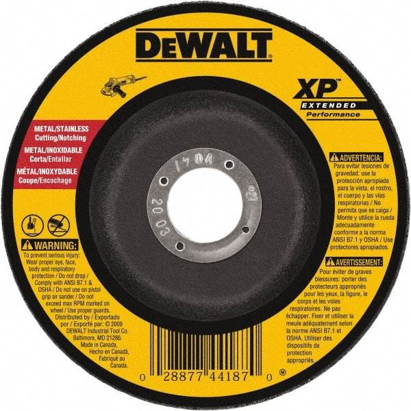 DeWALT - 24 Grit, 5" Wheel Diam, 1/8" Wheel Thickness, Type 27 Depressed Center Wheel - Zirconia Alumina, Resinoid Bond, 12,200 Max RPM, Compatible with Angle Grinder - Eagle Tool & Supply