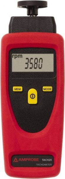 Amprobe - Accurate up to 0.02%, Contact and Noncontact Tachometer - 8 Inch Long x 9 Inch Wide x 1-3/4 Inch Meter Thick, 1 to 99,999 (Optical) and 19,999 (Mechanical) RPM Measurement - Eagle Tool & Supply