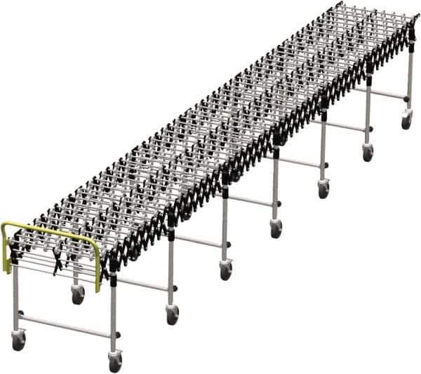 Value Collection - 18 Inches Wide x 7 Ft. to 22 Ft. Extended Length Flexible Conveyor - 31-1/2 to 39.4" High, 7 Leg Sets per Unit, 7 Wheels per Axle - Eagle Tool & Supply