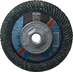 PFERD - 40 Grit 4-1/2" Diam 5/8-11 Center Hole Type 27 Zirconia Alumina Flap Disc - 13,300 Max RPM, Coated, Coarse Grade - Eagle Tool & Supply