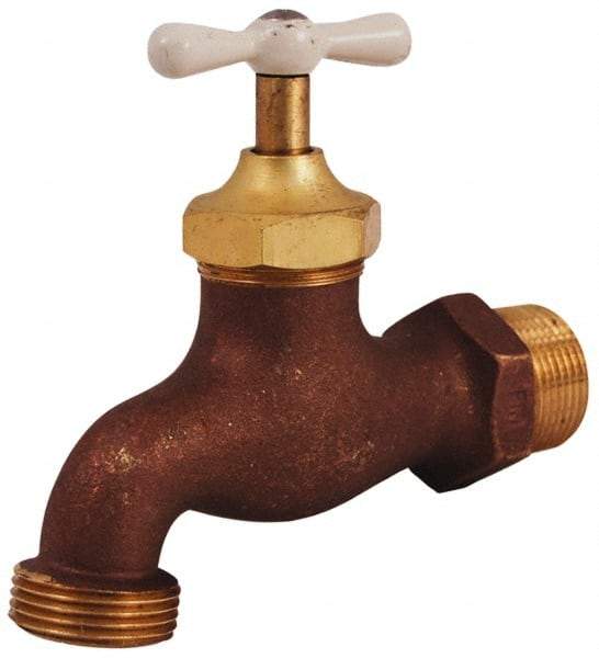 Legend Valve - 3/4" Pipe, 125 psi WOG Rating, Brass Hose Bibb, Stop Valve - T Handle, MNPT x MGHT End Connections, Use with Potable Water Applications - Eagle Tool & Supply