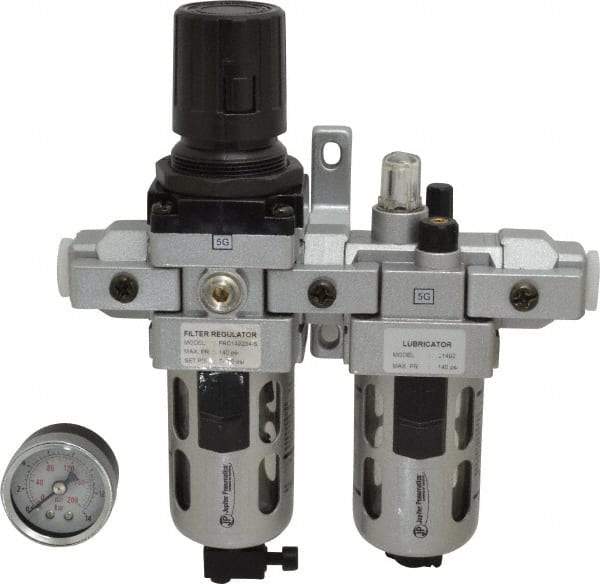 PRO-SOURCE - 3/8" NPT Port Intermediate 2 Piece Filter/Regulator-Lubricator FRL Unit - Polycarbonate Bowl, 63 SCFM, 145 Max psi, 8.66" High, Manual Drain - Eagle Tool & Supply