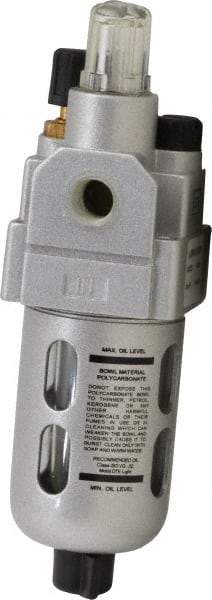 PRO-SOURCE - 1/8" NPT, 145 Max psi Miniature Modular Lubricator - Polycarbonate Bowl with Metal Guard, with Sight Glass, Cast Aluminum Body, 16 CFM, 140°F Max Temp, 1.57" Wide x 5.31" High - Eagle Tool & Supply