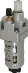 PRO-SOURCE - 1/4" NPT, 145 Max psi Miniature Modular Lubricator - Polycarbonate Bowl with Metal Guard, with Sight Glass, Cast Aluminum Body, 48 CFM, 140°F Max Temp, 1.57" Wide x 5.31" High - Eagle Tool & Supply