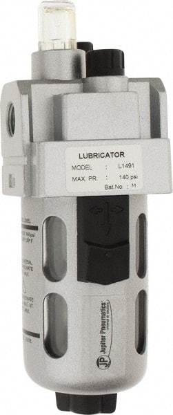 PRO-SOURCE - 1/4" NPT, 145 Max psi Intermediate Modular Lubricator - Polycarbonate Bowl with Metal Guard, with Sight Glass, Cast Aluminum Body, 58 CFM, 140°F Max Temp, 2.16" Wide x 6.18" High - Eagle Tool & Supply