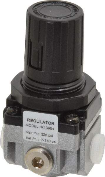 PRO-SOURCE - 1/8 NPT Port, 17 CFM, Aluminum Miniature Regulator - 7 to 145 psi Range, 220 Max psi Supply Pressure, 1/8" Gauge Port Thread, 1.56" Wide x 3.19" High - Eagle Tool & Supply