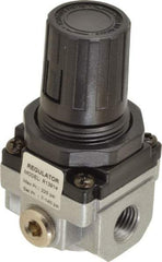 PRO-SOURCE - 1/4 NPT Port, 21 CFM, Aluminum Miniature Regulator - 7 to 145 psi Range, 220 Max psi Supply Pressure, 1/8" Gauge Port Thread, 1.56" Wide x 3.19" High - Eagle Tool & Supply