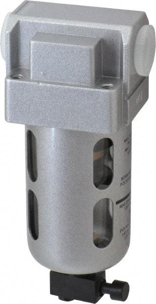 PRO-SOURCE - 3/8" Port, 5.51" High x 2.16" Wide, Intermediate FRL Filter with Polycarbonate Bowl & Manual Drain - 80 SCFM, 145 Max psi, 140°F Max, Modular Connection, Bowl Guard, 1.08 oz Bowl Capacity - Eagle Tool & Supply