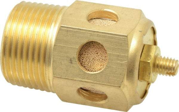 PRO-SOURCE - 3/4 Male NPT, 1-1/16" Hex, 2-3/8" OAL, Speed Control Muffler - 300 Max psi, 70 CFM, Brass - Eagle Tool & Supply