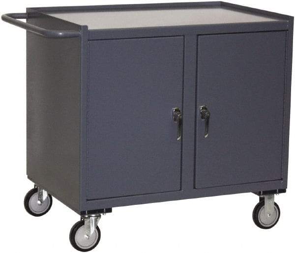 Jamco - 1,200 Lb Capacity, 2 Shelf, 2 Tray, 2 Door Mobile Workstation - 36" Wide x 24" Deep x 36" High, Steel, Gray - Eagle Tool & Supply