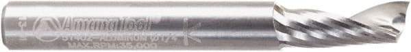 Amana Tool - 1/4" Cutting Diam x 5/8" Length of Cut, 1 Flute, Upcut Spiral Router Bit - Right Hand Cut, Solid Carbide, 2" OAL x 1/4" Shank Diam - Eagle Tool & Supply