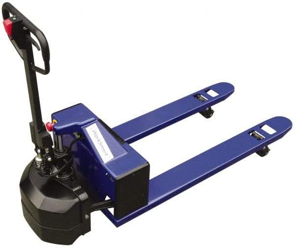 Value Collection - 2,200 Lb Capacity, 7-1/2" Lift Semi-Electric Pallet Truck - 3" Min Lift Height, 48" Fork Length x 27" Fork Width, 27" Overall Width - Eagle Tool & Supply